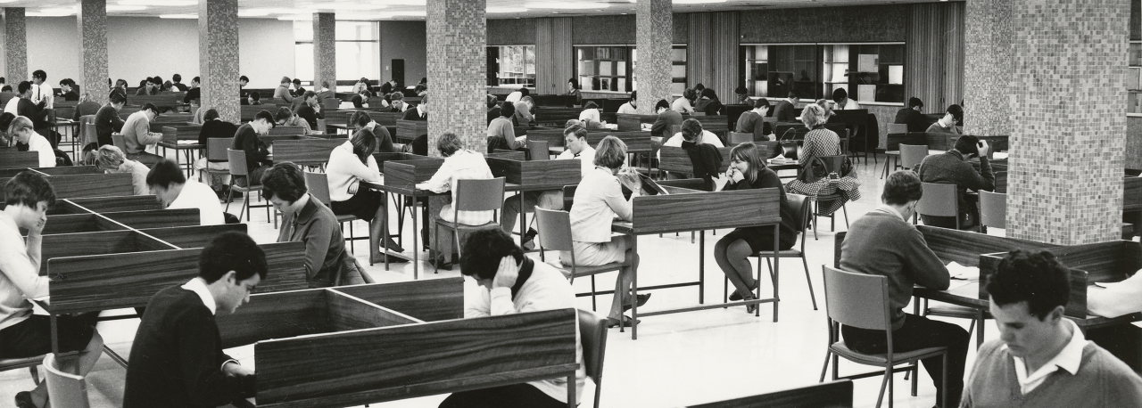 Reference Library in the Bastyan Wing, showing the reading area and study carrels [B 72589/5]