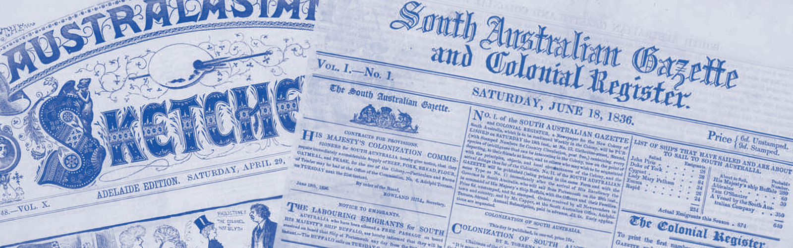 News machup featuring the South Australian Gazette 1836 and the Australasian Sketcher 1882